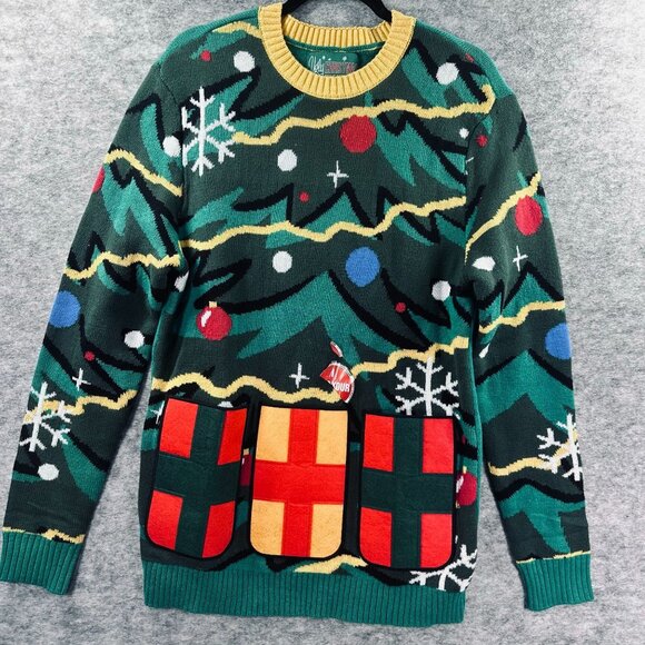 Ugly Christmas Sweater Mens M Drink Holder Knit Pullover Novelty - Picture 2 of 8